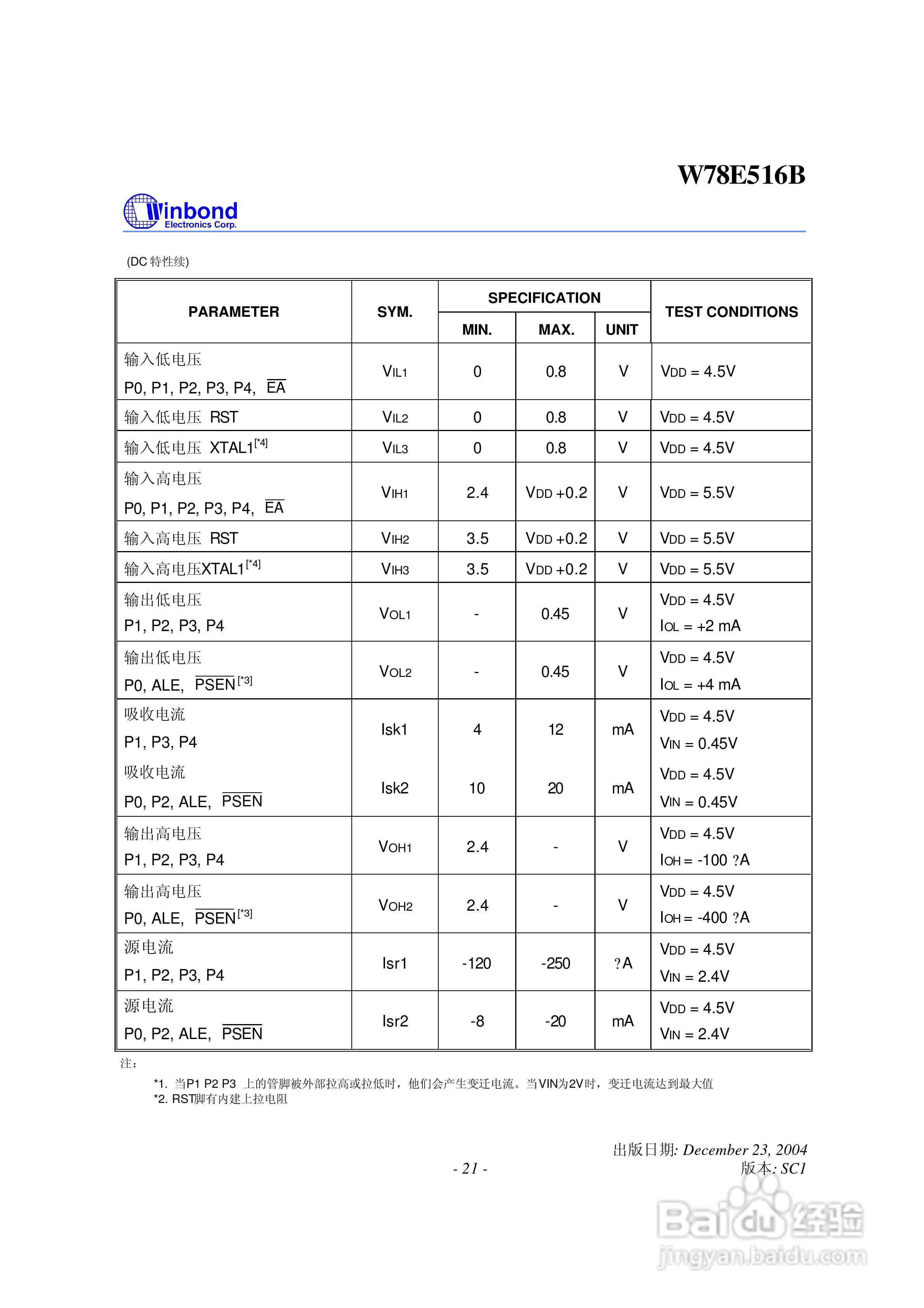 Winbond W78E516B 8位微控制器说明书:[3]