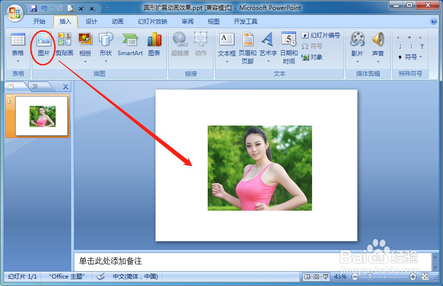 怎么设置PPT放映在时图片文本按圆形扩展平移