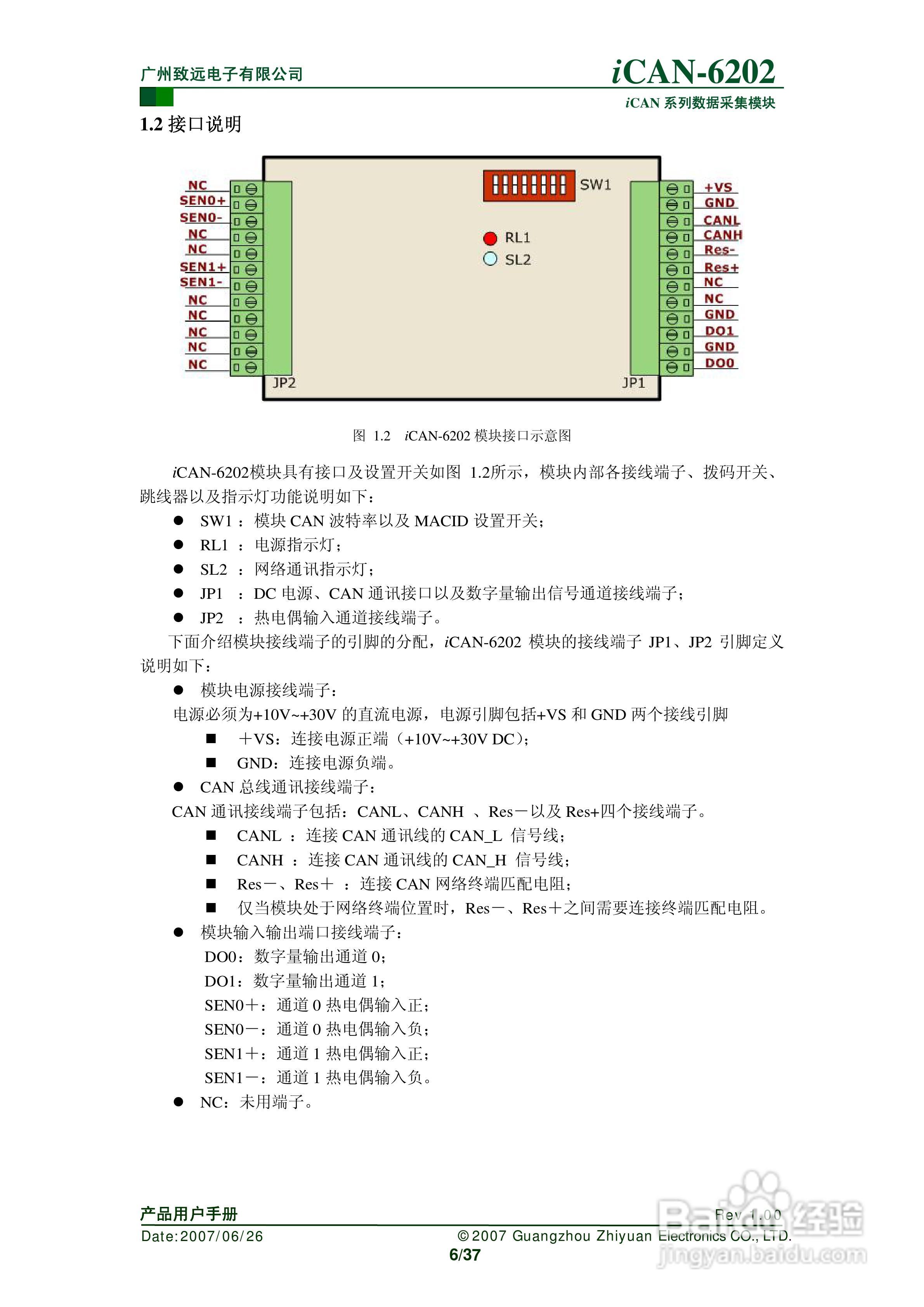 通道热电偶测温模块iCAN-6202使用说明书:[1]