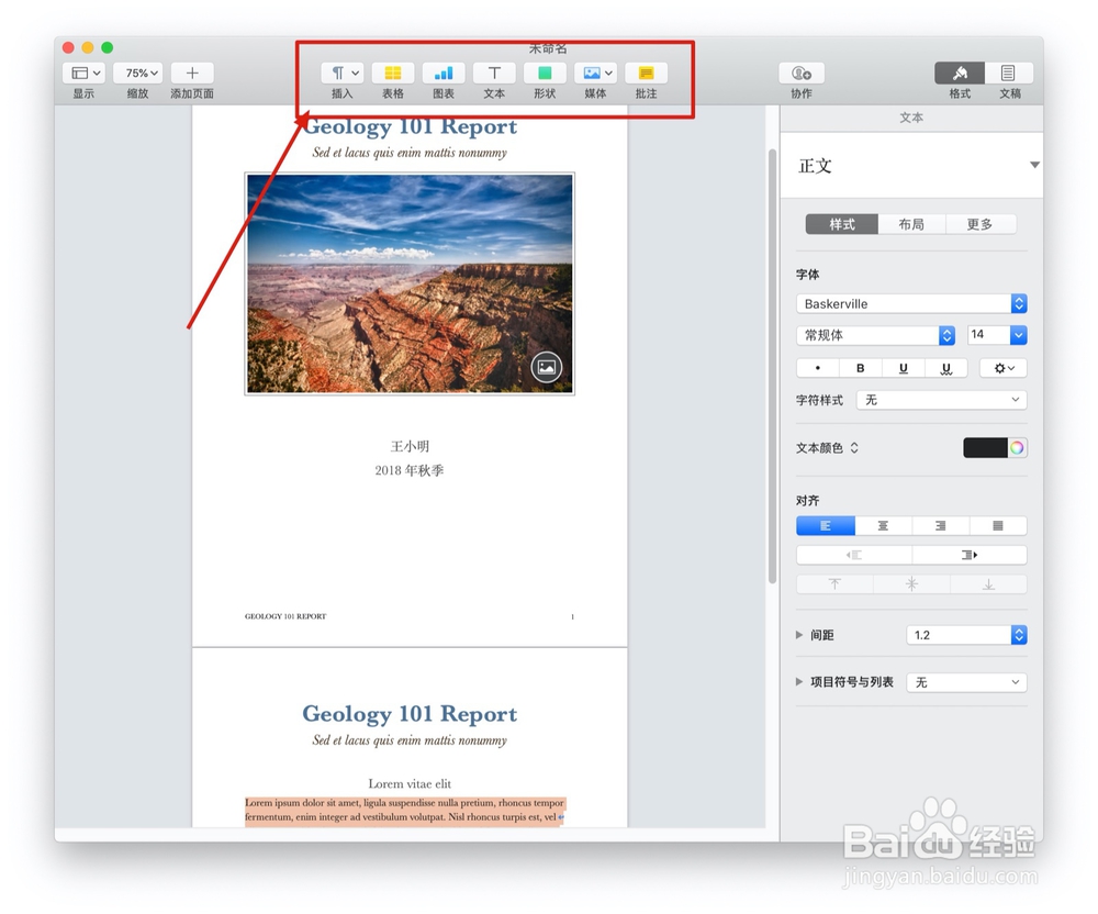 Pages文稿中的