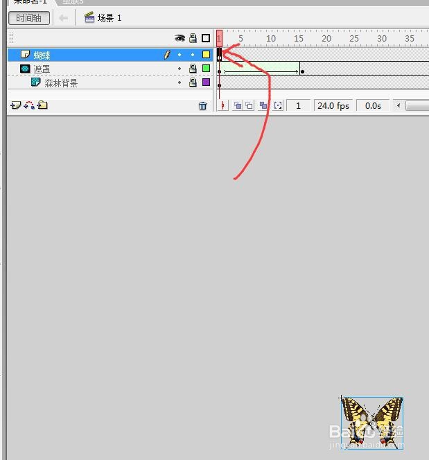flash用森林背景制作引导线遮罩元件的动画