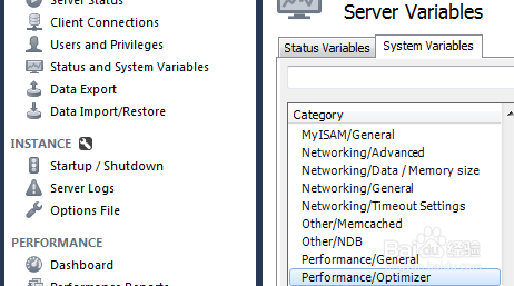 如何使用Workbench查看数据库性能优化系统变量