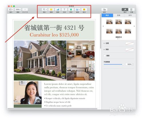 Pages文稿中的"房地产传单"模板如何使用