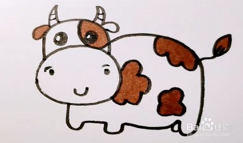 可爱小牛的简笔画画法 百度经验