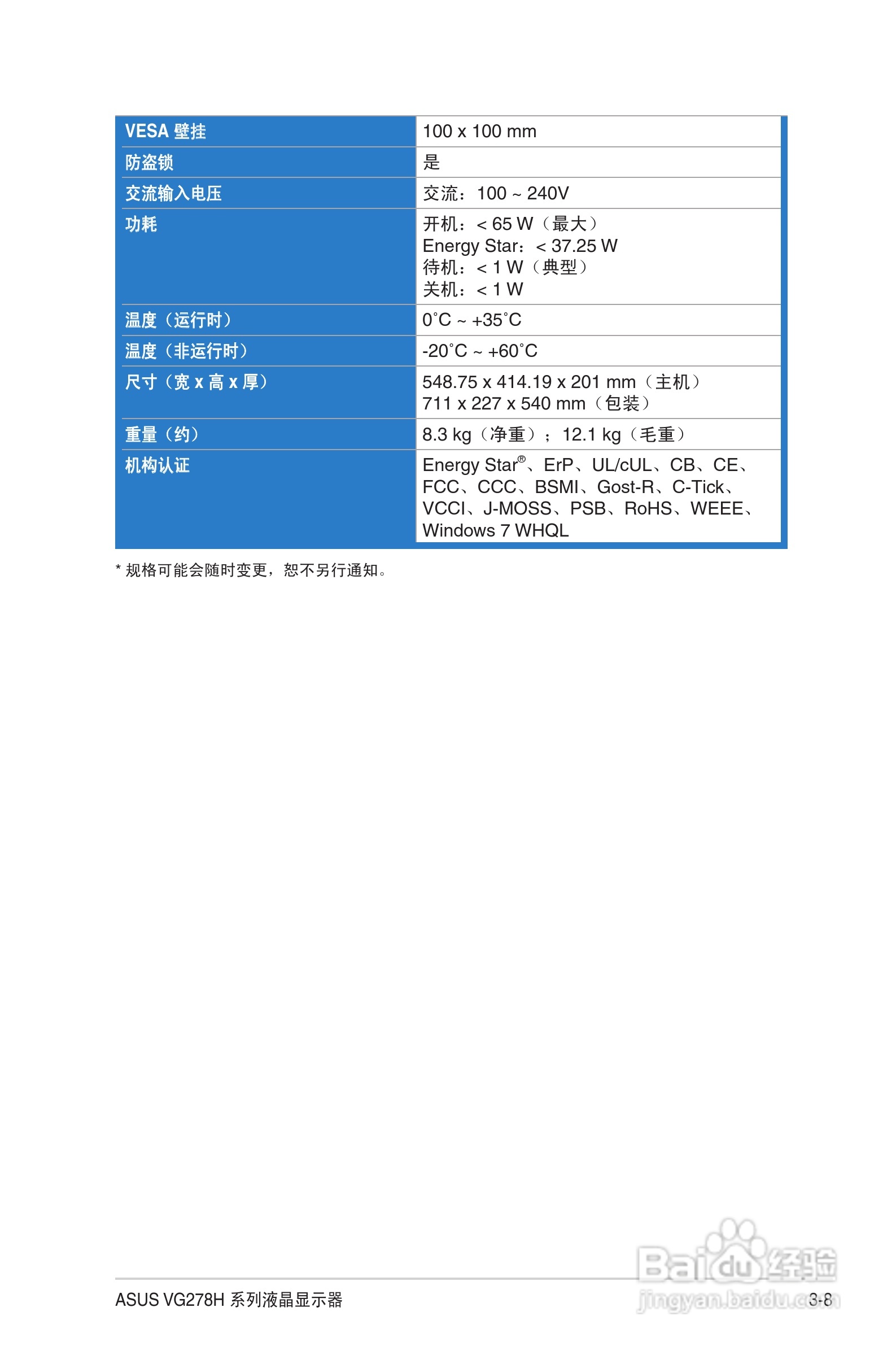 华硕VG278H-C液晶显示器使用说明书:[3]