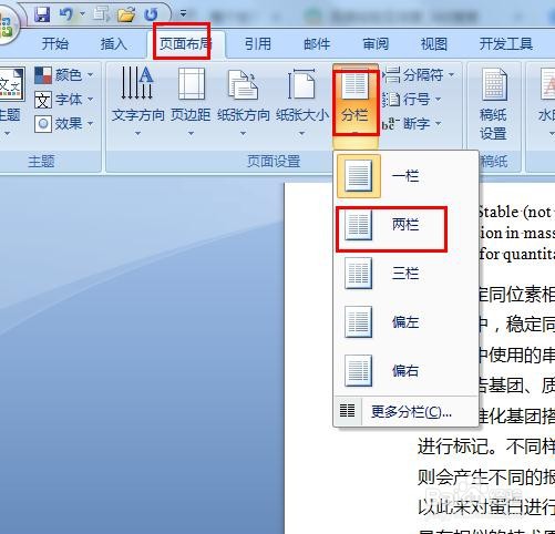 Word 2007如何将文档分为两栏