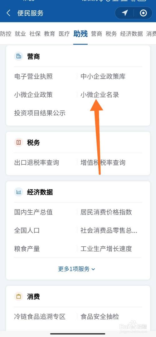 在页面中找到【小微企业名录】.