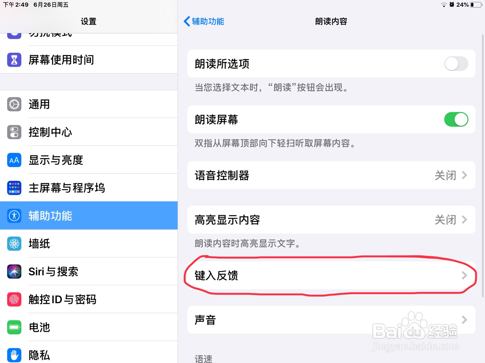 iPad怎么设置键入反馈