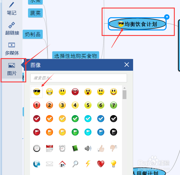 如何在画好的思维导图中添加表情