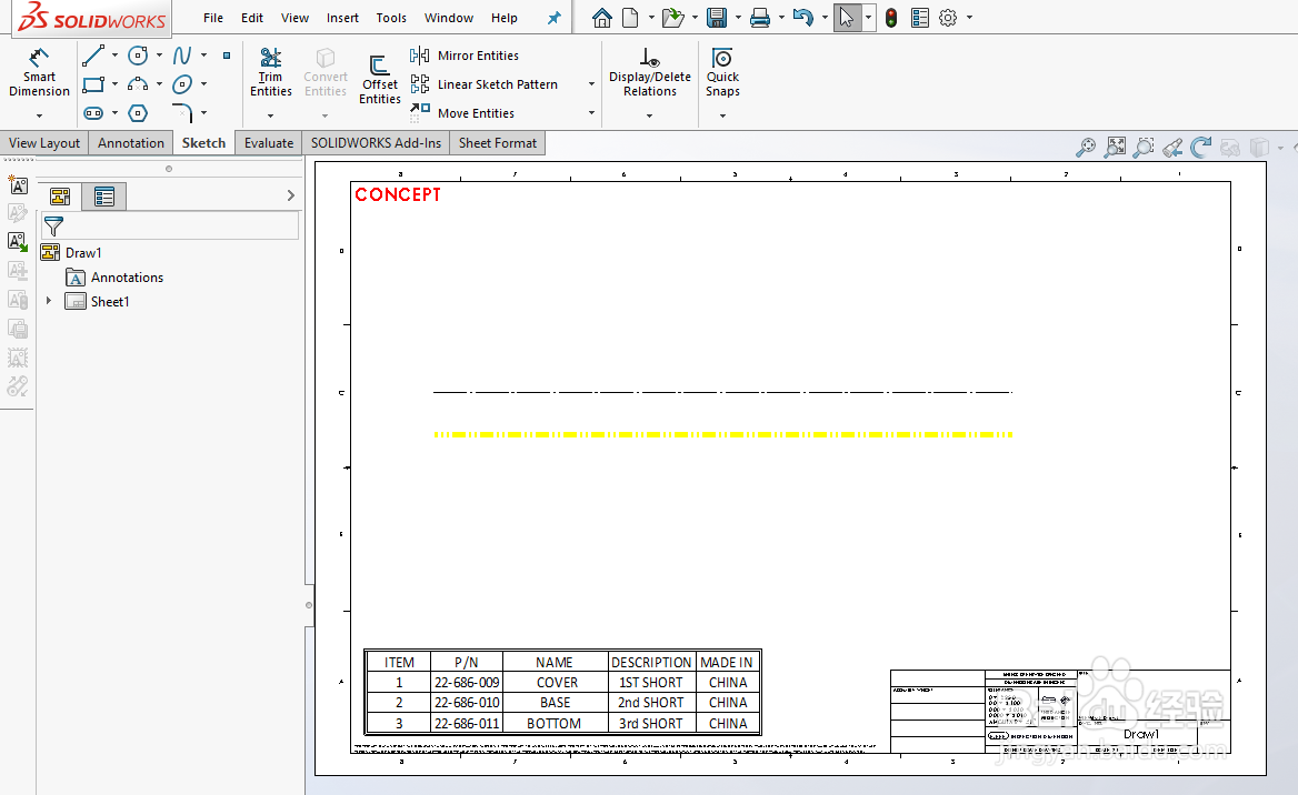 <b>SOLIDWORKS 工程图如何新建和修改线型图层</b>