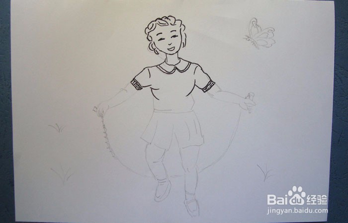 彩色简笔画练习跳绳的女孩