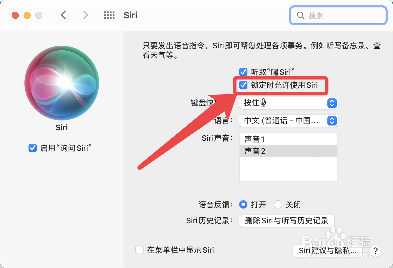 苹果电脑怎么设置语音唤醒Siri
