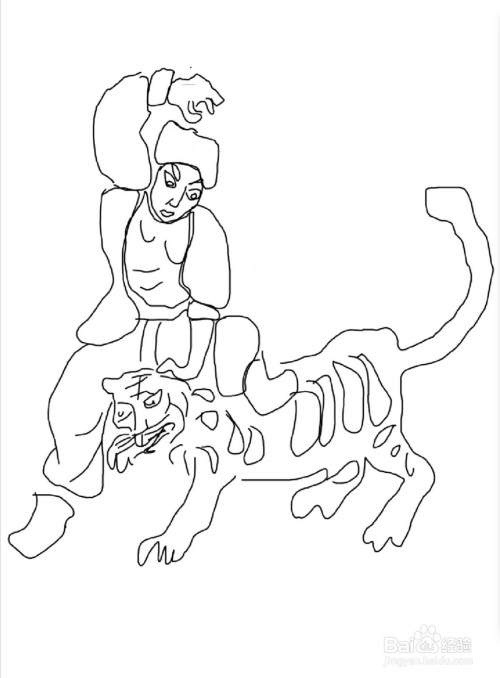 如何画打虎男人的简笔画