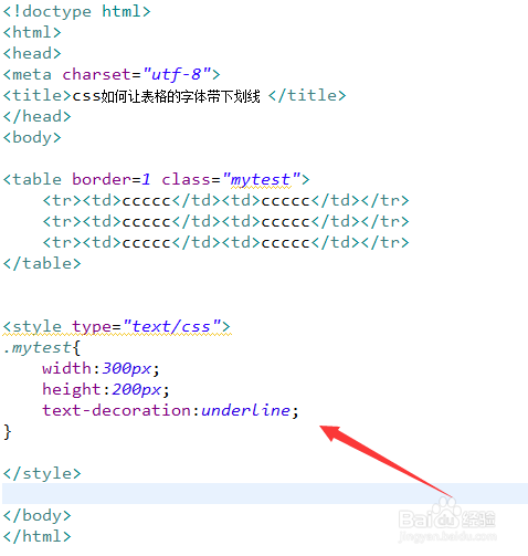 css如何让表格的字体带下划线