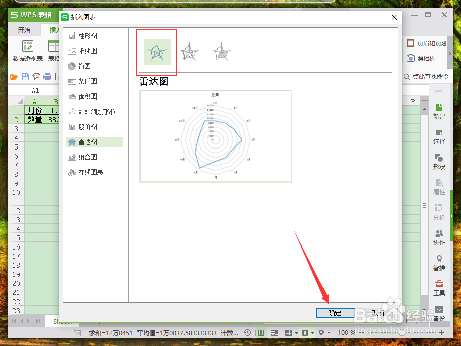 WPS表格中怎么绘制雷达图