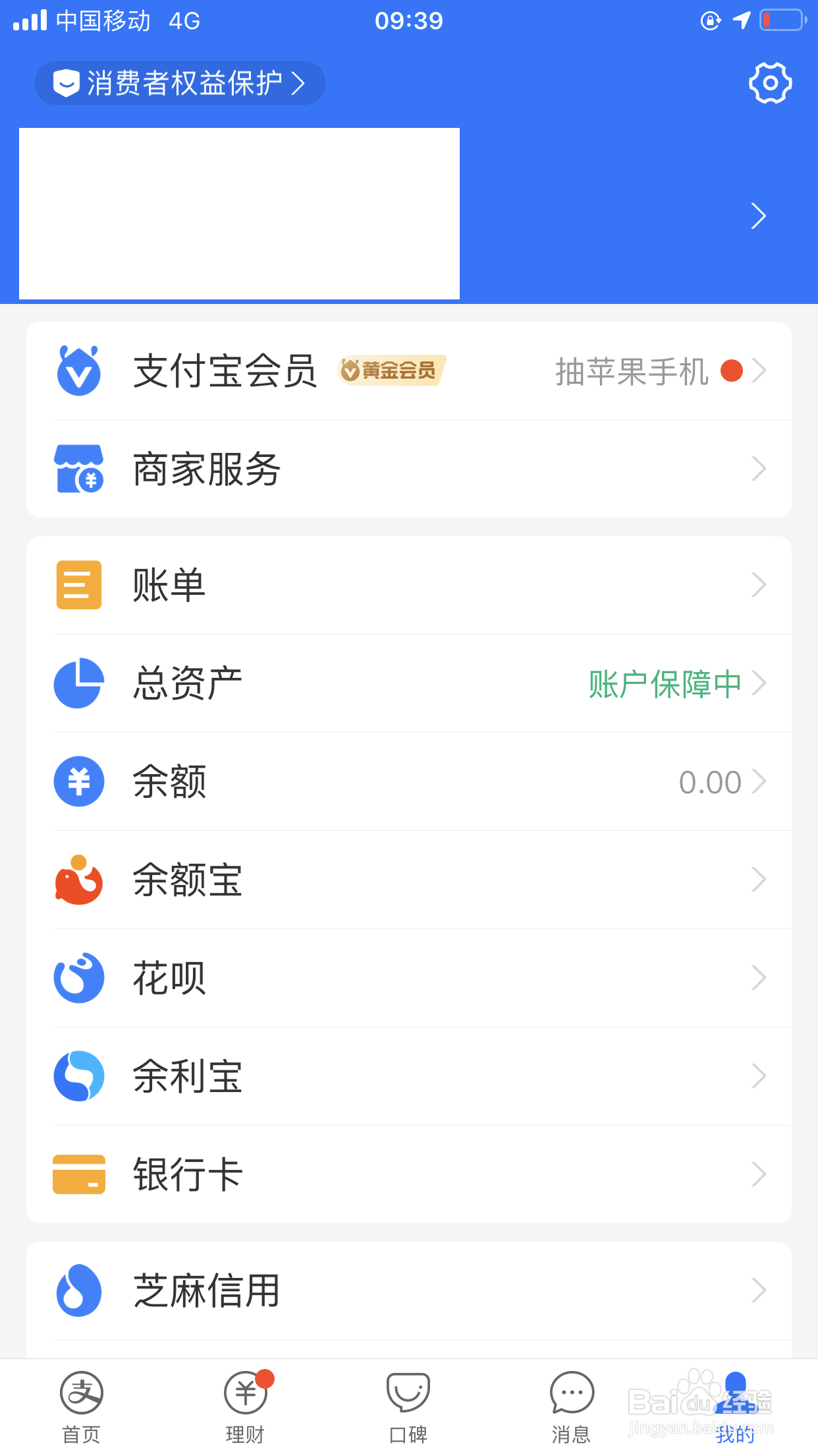 简化设置支付宝首页上显示的内容