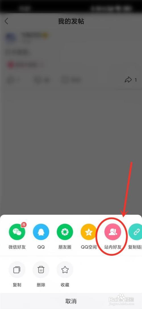 皮皮搞笑App帖子怎么样分享给站内好友