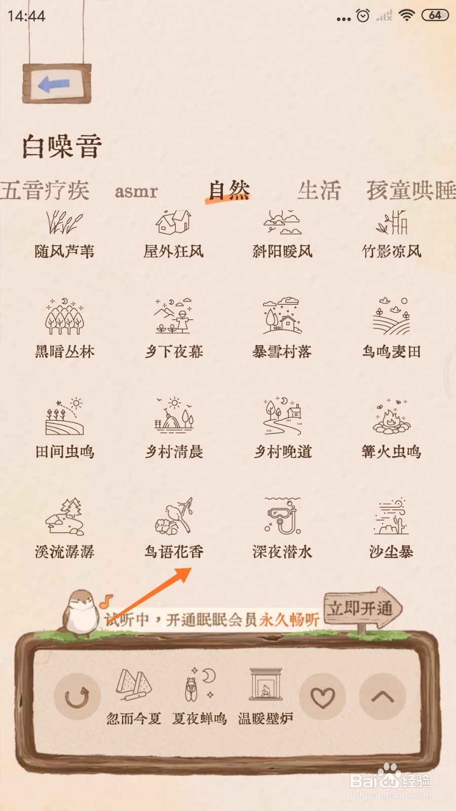 Night助眠中怎么播放鸟语花香
