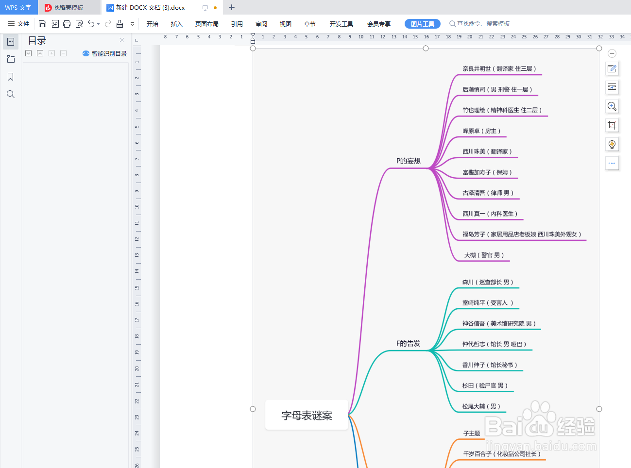 如何用wps文字绘制“《字母表谜案》”思维导图