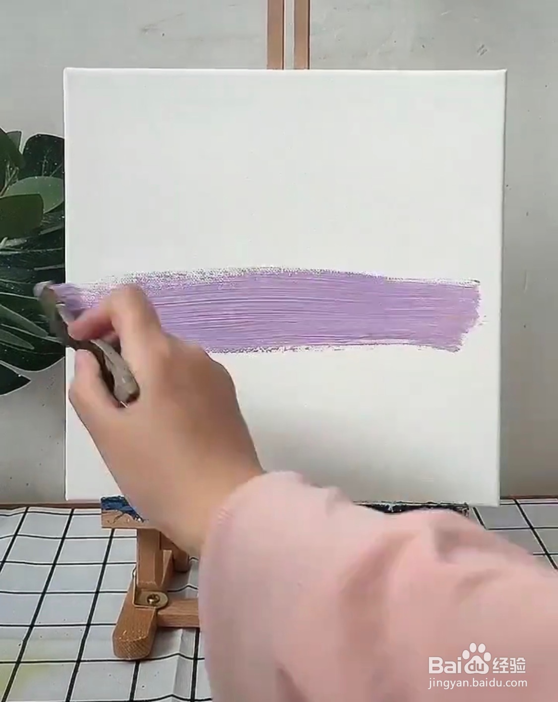 教你画水粉画浅紫色的背景花园