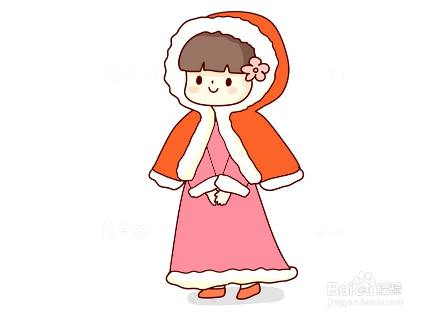 披斗篷小公主的简笔画 分步画法