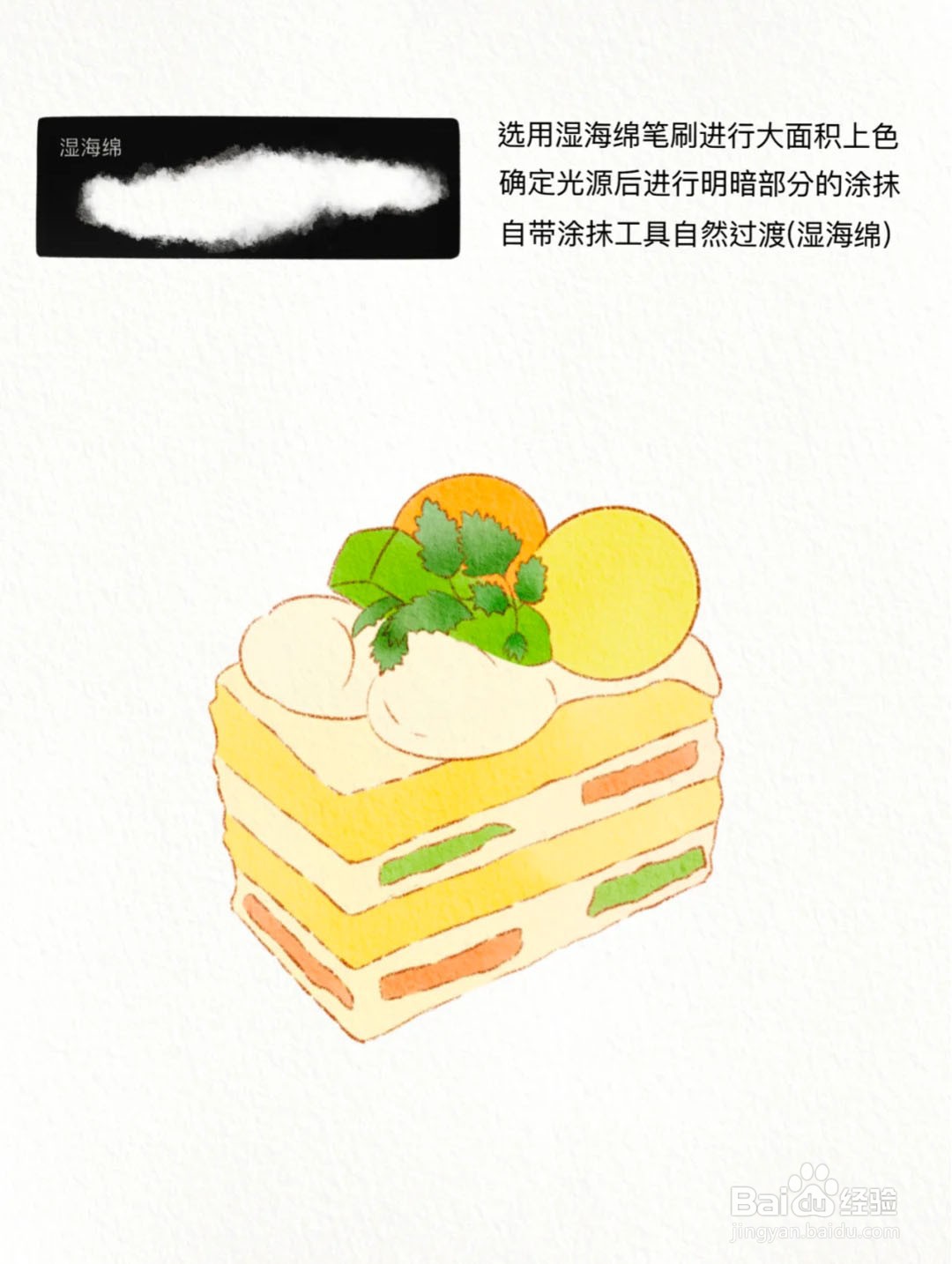 ipad绘画 水彩哈密瓜奶油蛋糕的画法