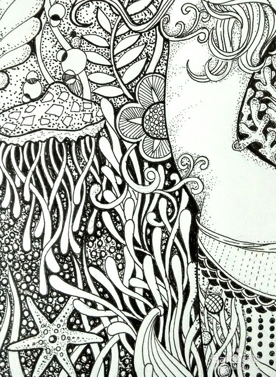 手绘插画-人物黑白装饰画（美少女）