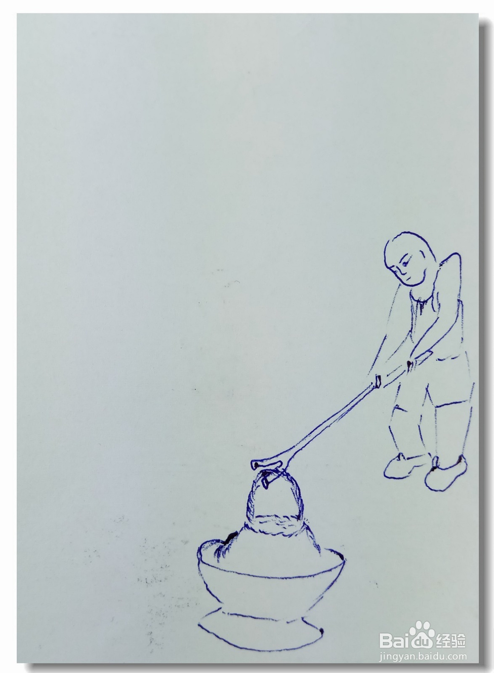 怎样画简笔画“用叉棍放篮子”?