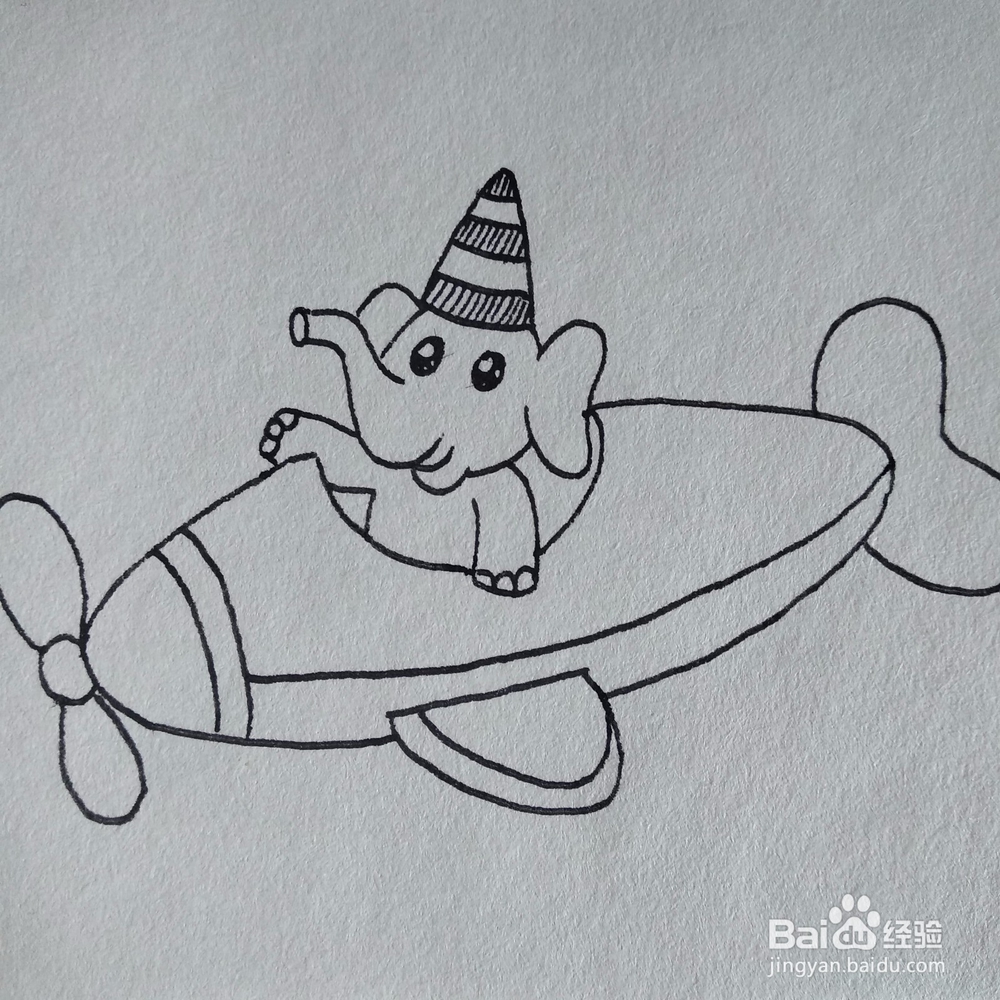怎么画小象开飞机的情景卡通动画简笔画教程