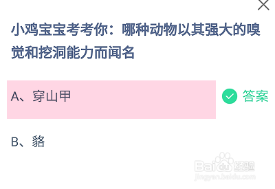 哪种动物以强大的嗅觉和挖洞能力闻名?蚂蚁庄园
