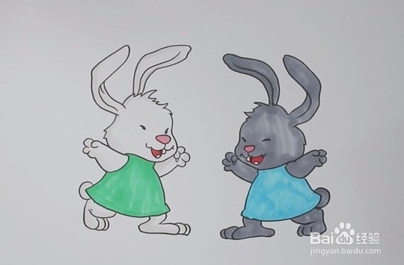 简笔画系列-怎么画小白兔和小灰兔简笔画