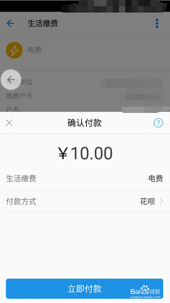 支付宝自定义输入电费金额