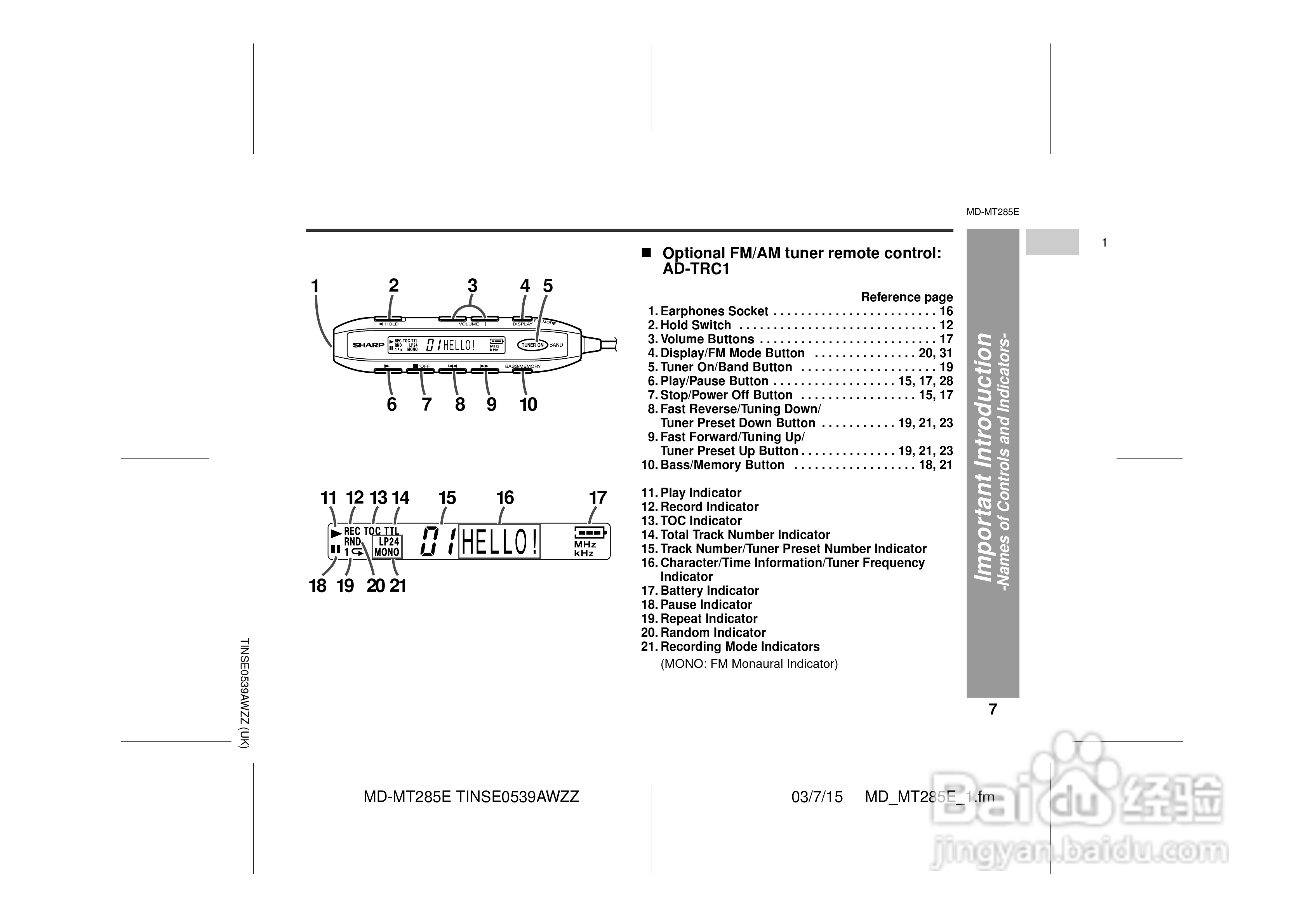 夏普MD-MT285E数码影音使用说明书:[1]