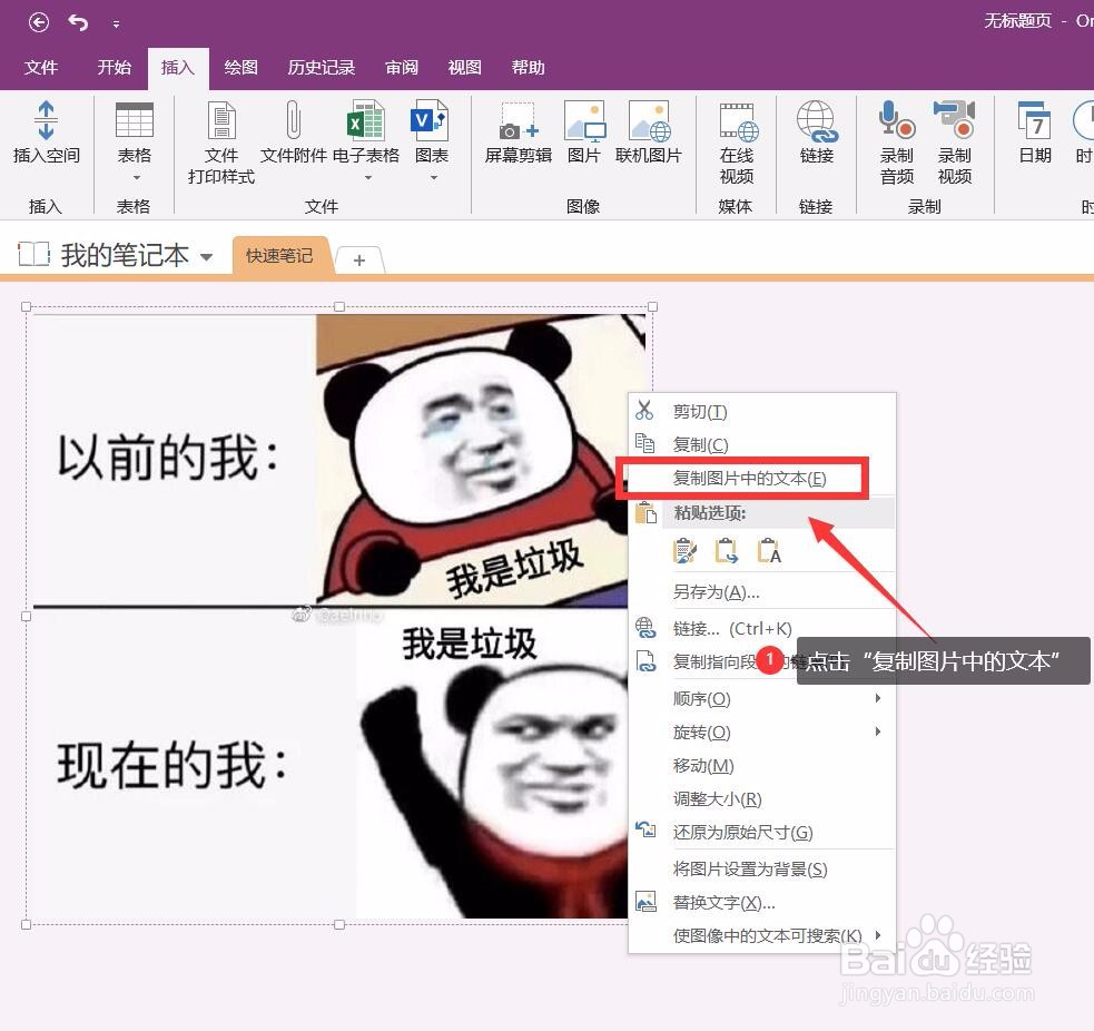 onenote如何提取图片中的文字