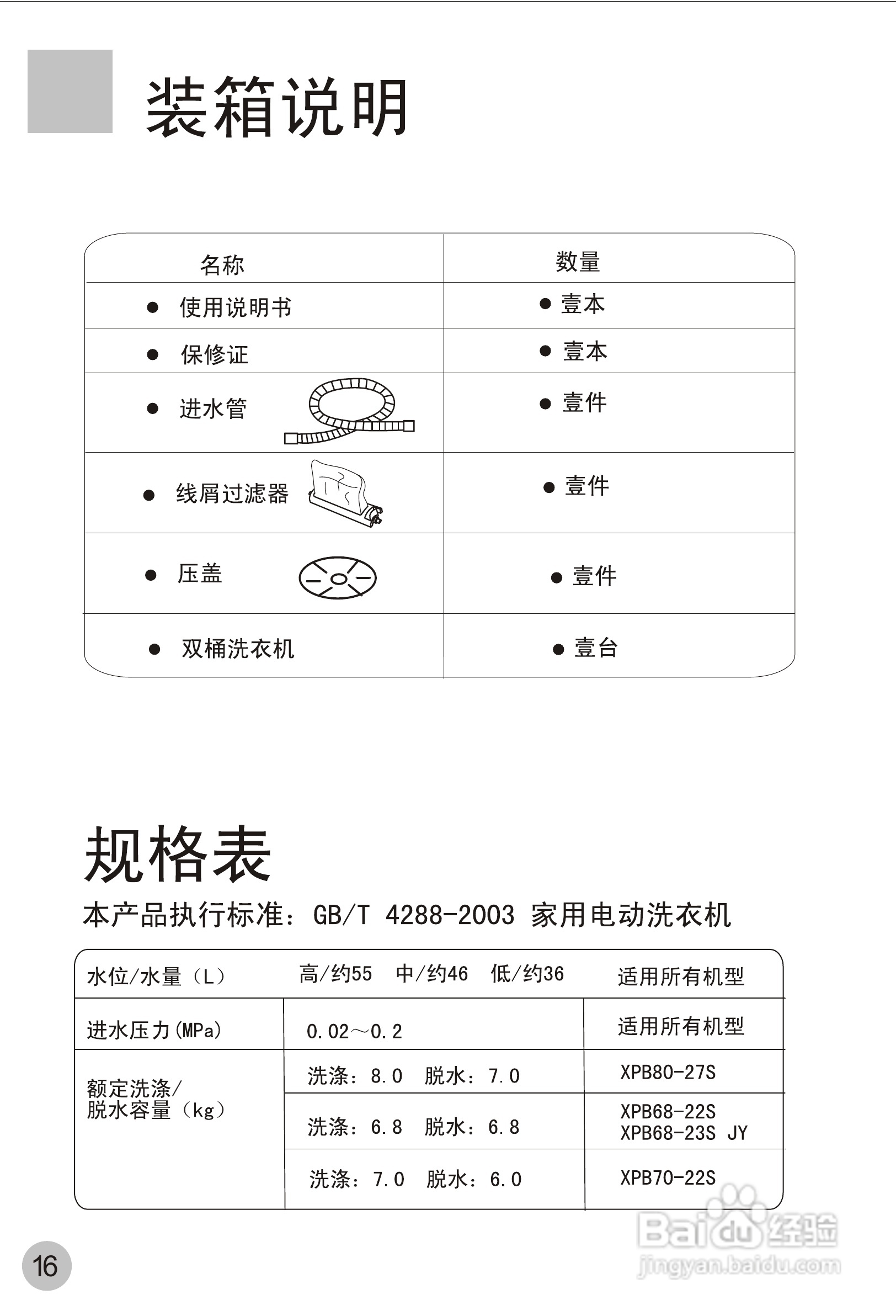 海尔双桶洗衣机XPB70-22S型使用说明书