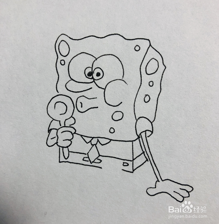 如何画幅海绵宝宝在吹泡泡的简笔画