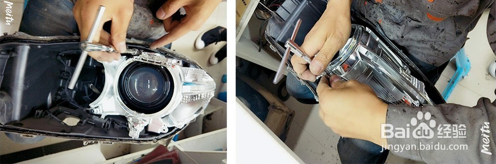贵阳车灯升级改装，宝马5系525车灯改灯流程