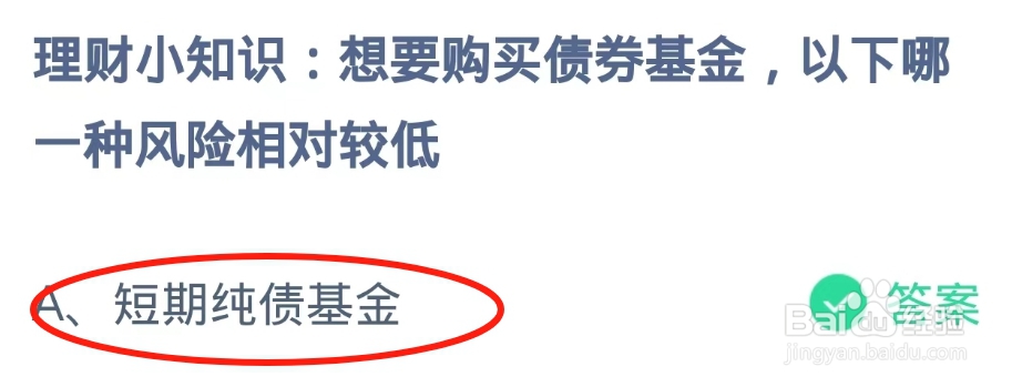 蚂蚁庄园2024.9.27：购买债券基金哪种风险低