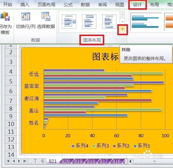 EXCEL让簇状条形图的图表布局显示布局10效果