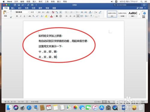 苹果mac版word 19如何给文字加拼音 百度经验