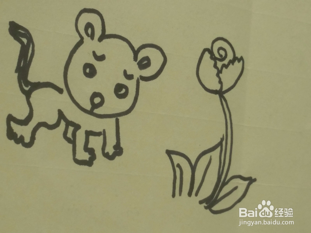 拟人版发愁的小猫简笔画