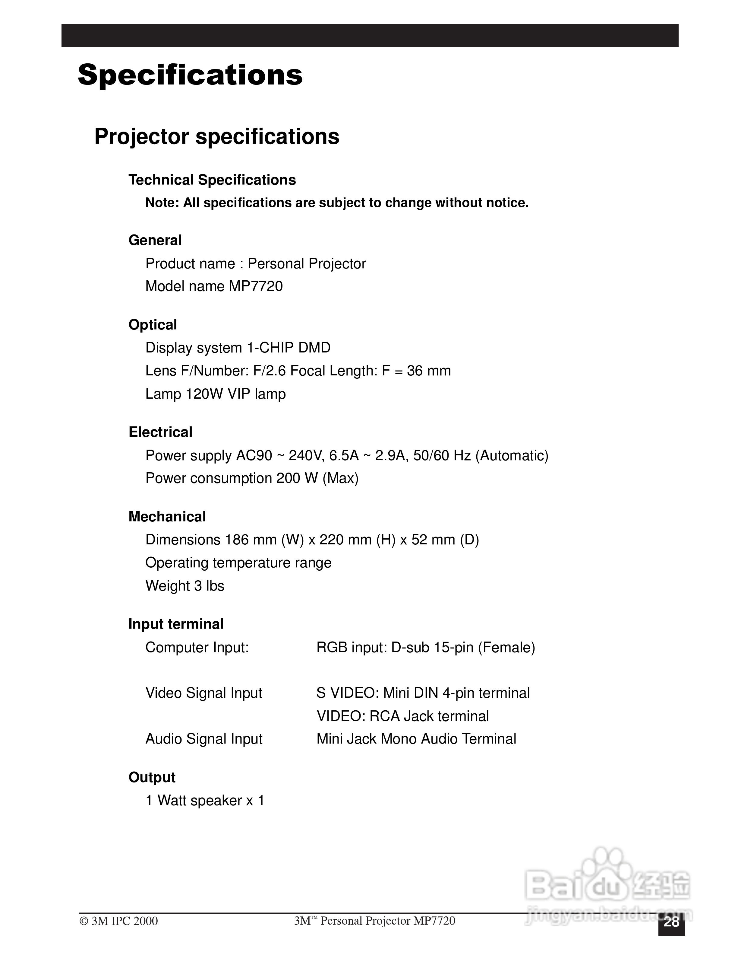 3M MP7720投影机说明书:[4]-百度经验