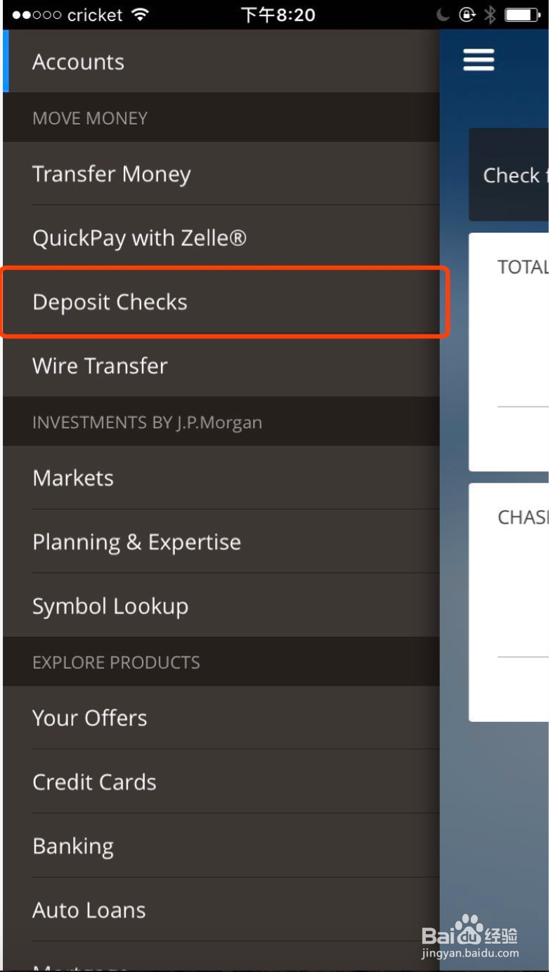 Chase手机银行取现支票