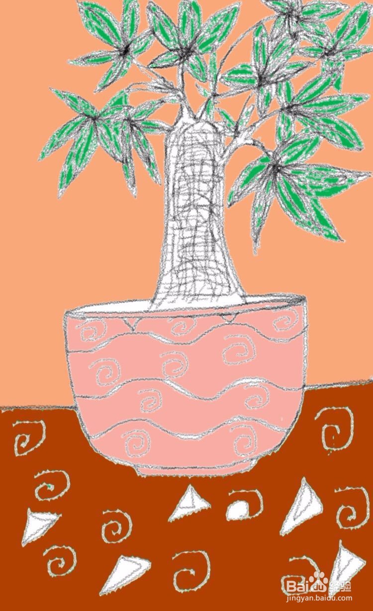 茉莉水彩手绘之发财树