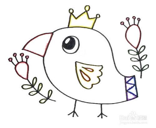 戴皇冠的小鸟的画法