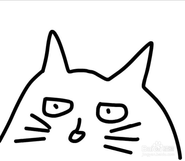 画上鼻子和胡须,鼻子是一条直线连着一个小圆,胡须是三条横线.