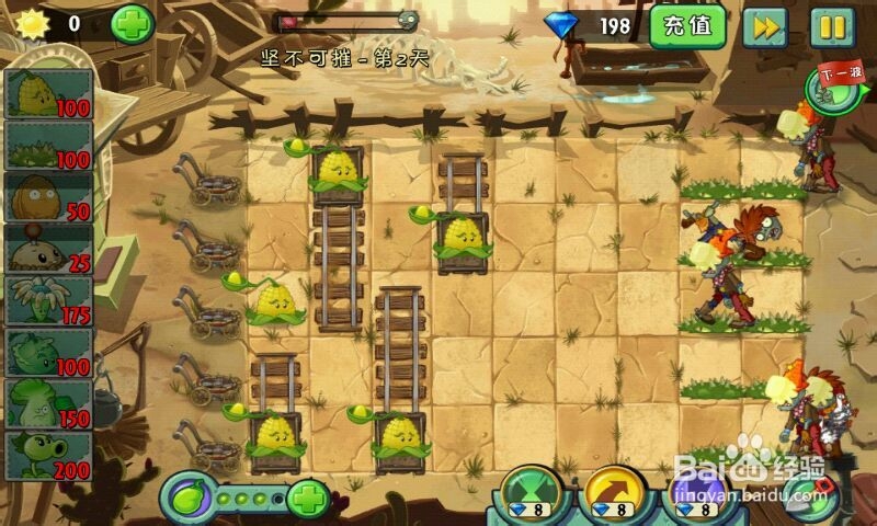 植物大战僵尸2 狂野西部 坚不可摧 第二天 攻略