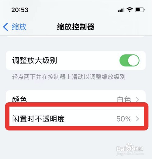 苹果手机如何调整缩放控制器不透明度