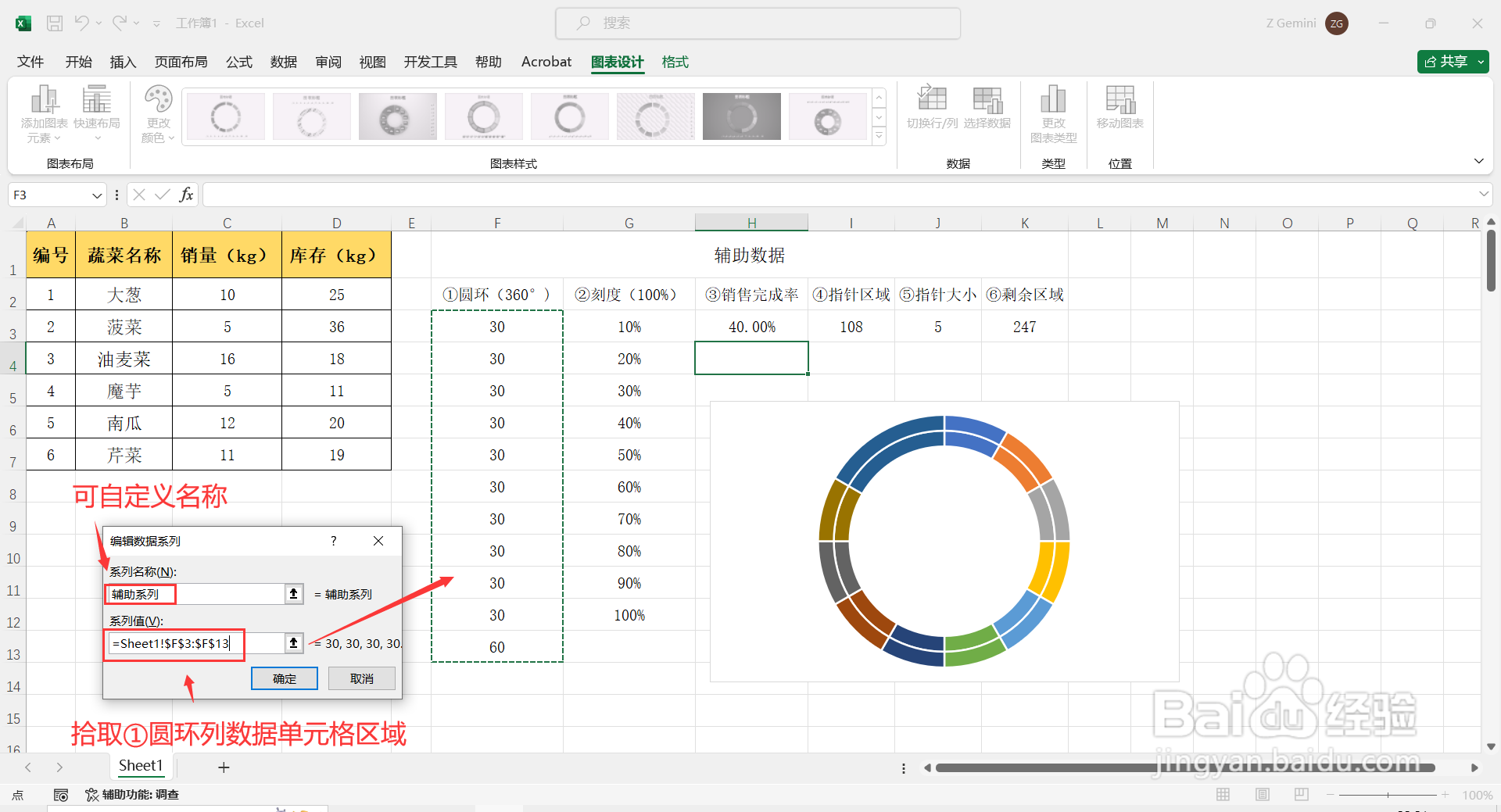如何在Excel中制作仪表盘型图表
