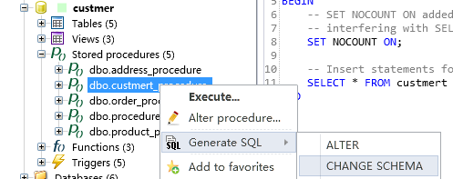 如何用SQL DB Studio生成存储过程CHANGE SCHEMA